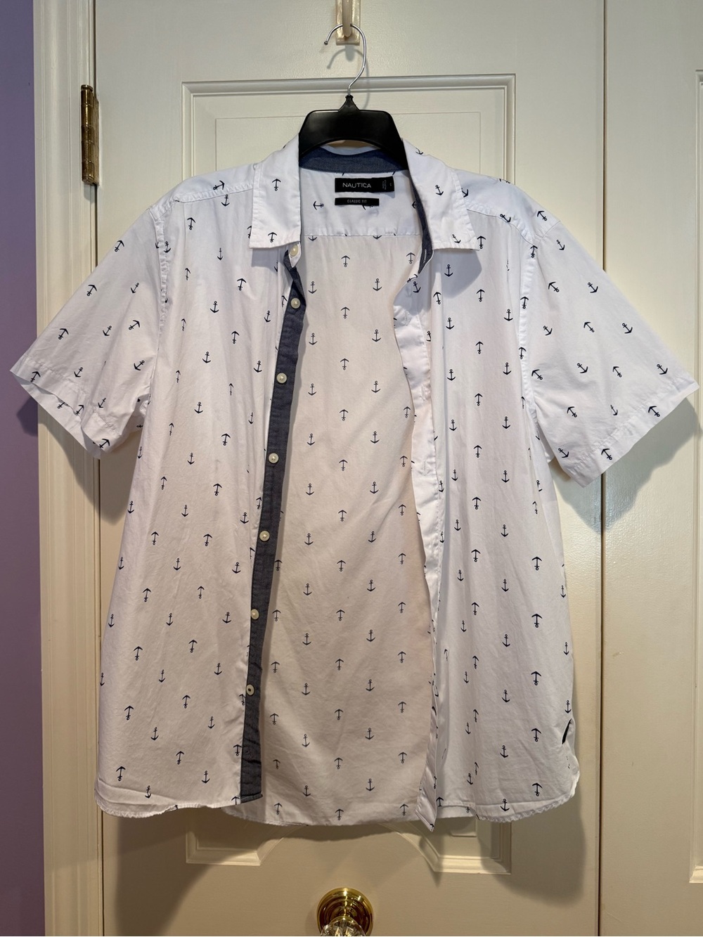 Nautica White Short Sleeve Anchor Print Button-Down Shirt